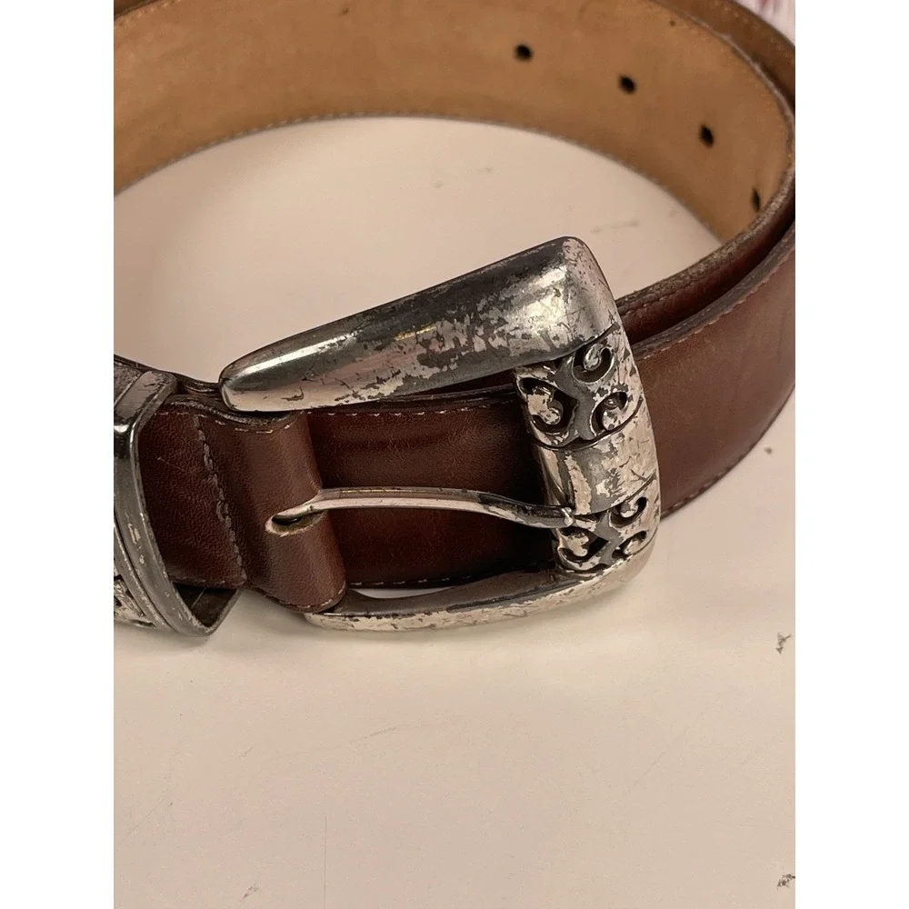Brighton Women's Brown Lthr Western Silver Buckle Vtg 1996 Belt L 48209
